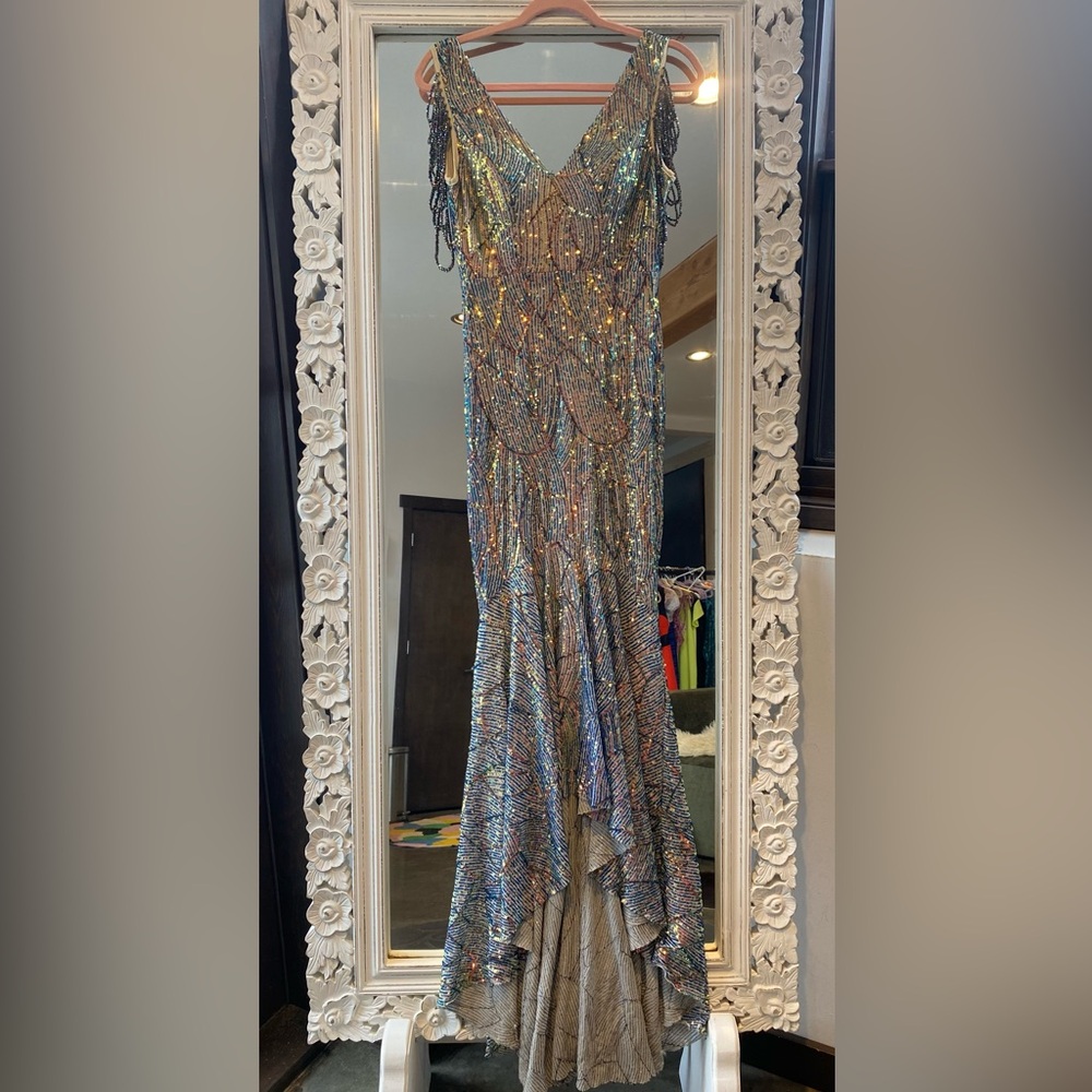 Kali Blue and White Sequin gown